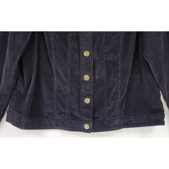 Cathy Daniels Jacket Womens Large Black Corduroy Rhinestone Western Snap On - Picture 8 of 11